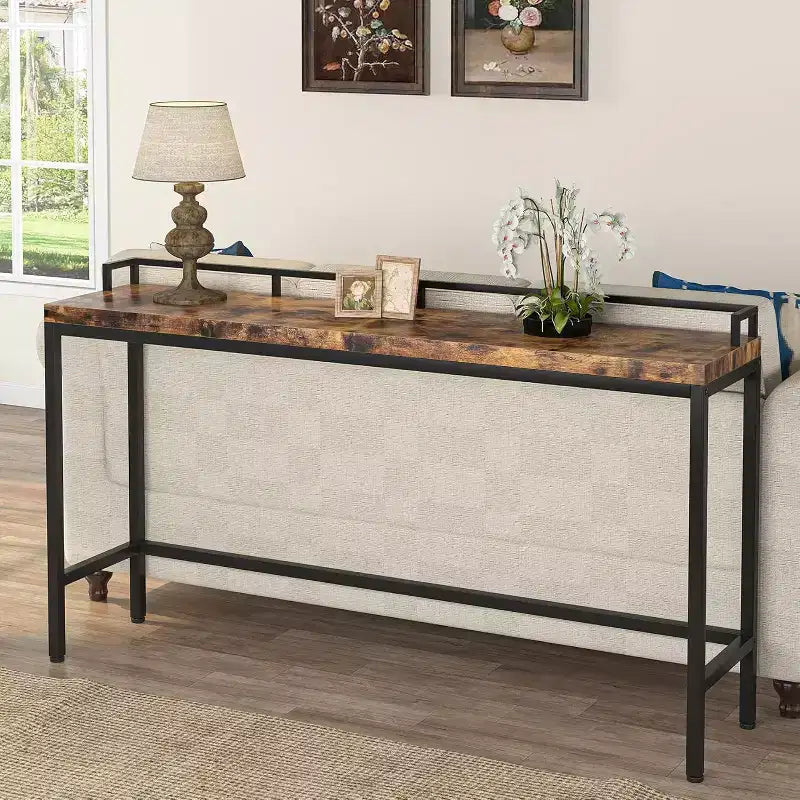 Lantine Table console extra longue de 180 cm, table console étroite derrière le canapé, table de couloir étroite de style industriel rustique pour le salon