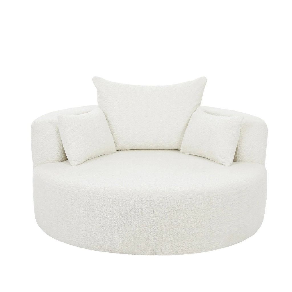 Fauteuil baril accent en chenille, Fauteuil de salon, Fauteuil rond avec base pivotante à 360 degrés et 3 coussins amovibles