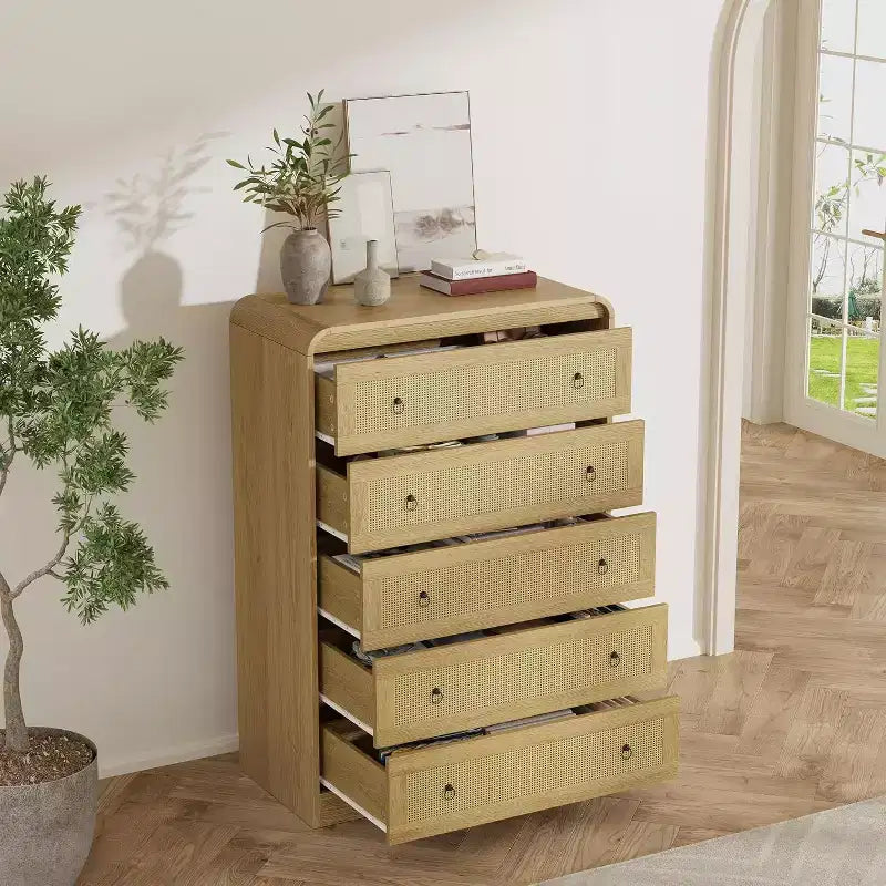 Commode haute en rotin de 79 cm, commode à 5 tiroirs pour chambre à coucher, commodes et chiffonniers, commode moderne pour chambre à coucher, salon, couloir