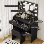 Coiffeuse de Maquillage avec Lumières, Bureau de Maquillage avec Miroir et Lumières, Grand Tiroir et Armoire de Rangement à Deux Étages, 3 Modes d'Éclairage