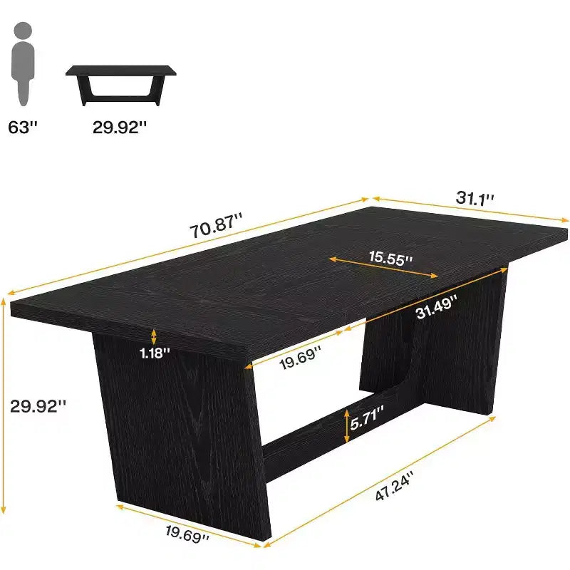 Table de conférence rectangulaire Lantine de 1,8 m, bureau exécutif de 71 pouces pour 6-8 personnes, table de salle de réunion en bois avec base piédestal robuste, noir