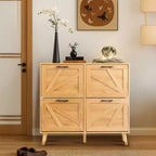 Karl Home Armoire à chaussures 4 portes réversibles noires en aggloméré gaufré avec pieds naturels 105,9 cm Bois naturel