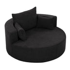 Fauteuil baril accent en chenille, Fauteuil de salon, Fauteuil rond avec base pivotante à 360 degrés et 3 coussins amovibles