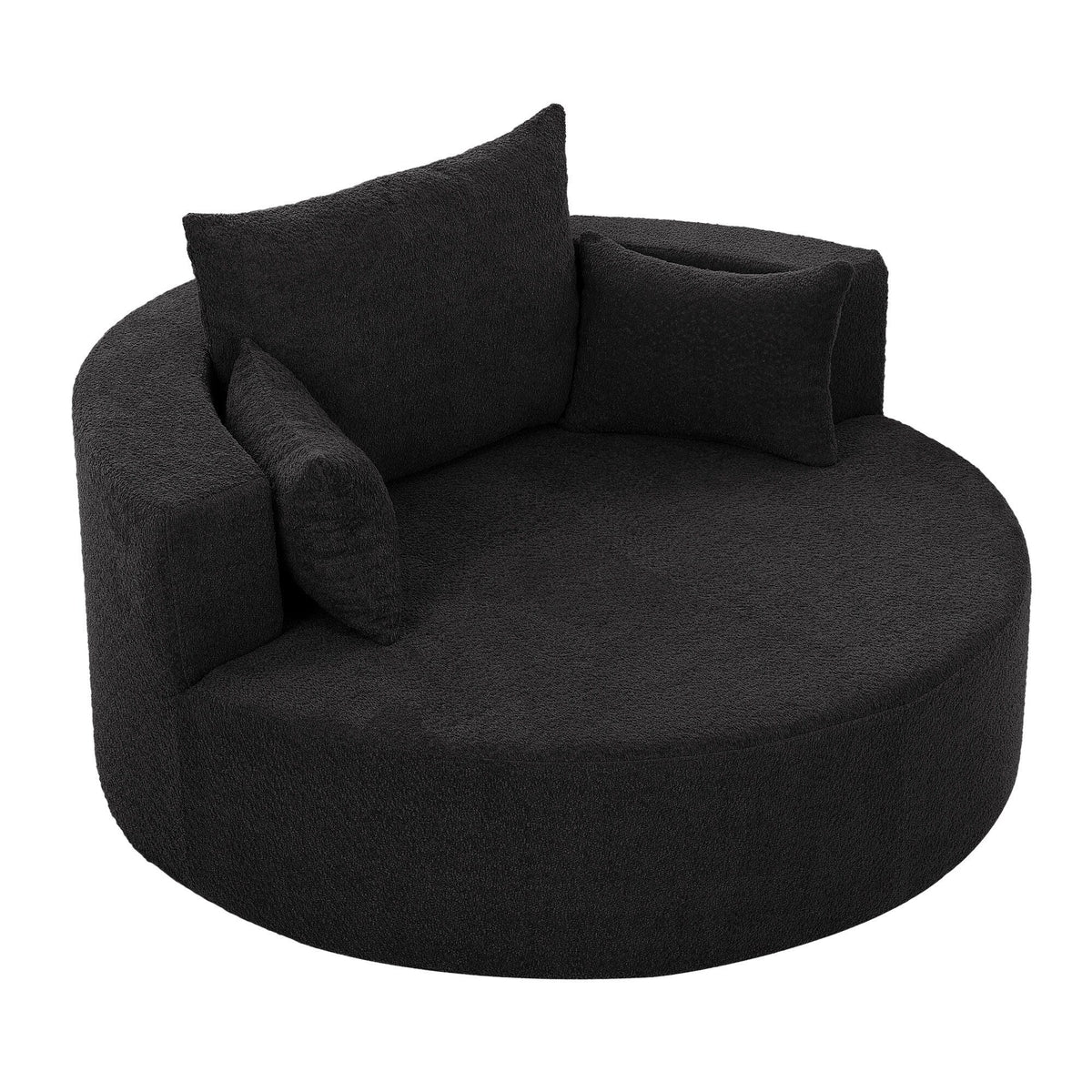 Fauteuil baril accent en chenille, Fauteuil de salon, Fauteuil rond avec base pivotante à 360 degrés et 3 coussins amovibles