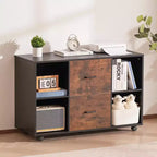 Meuble Classeur en Bois à 2 Tiroirs VEVOR, Classeur Mobile avec Étagères Ouvertes, Rangement de Dossiers Latéral à Roulettes, Noir