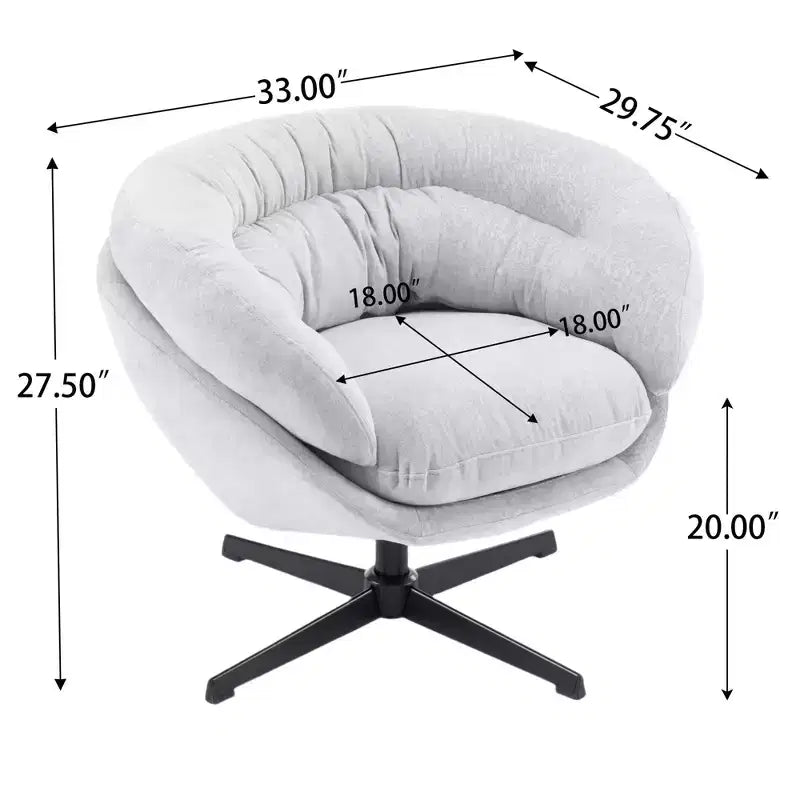 Fauteuil Okak, Fauteuil de bureau moderne en chenille, Fauteuil pivotant avec coussin amovible, Fauteuil de bureau rond, Base en métal et matériau en coton