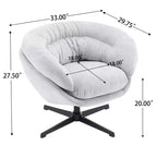 Fauteuil Okak, Fauteuil de bureau moderne en chenille, Fauteuil pivotant avec coussin amovible, Fauteuil de bureau rond, Base en métal et matériau en coton