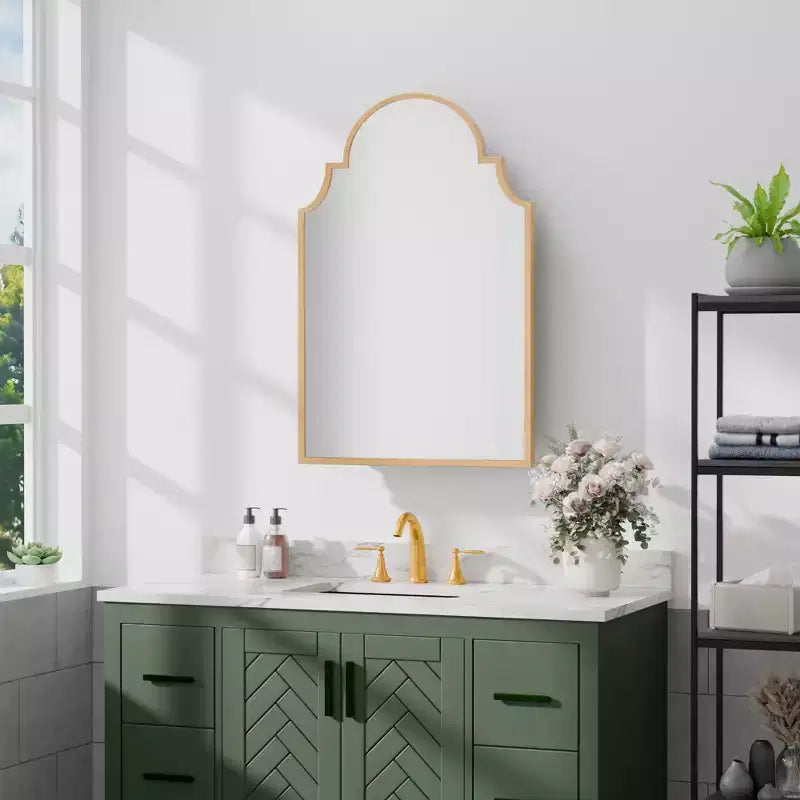 Armoire à pharmacie avec miroir, encadrement en fer forgé doré, 19,5 x 29,64 pouces, armoire murale pour salle de bain