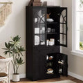 Armoire de cuisine haute de 72 po style ferme avec portes en verre cintrées et étagères réglables