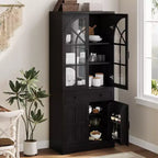 Armoire de cuisine haute de 72 po style ferme avec portes en verre cintrées et étagères réglables