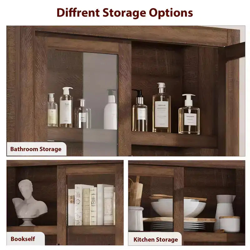 Grand garde-manger de cuisine en bois, armoire de rangement alimentaire autonome de style ferme avec 4 portes magnétiques, étagères réglables, grand rangement