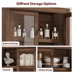Grand garde-manger de cuisine en bois, armoire de rangement alimentaire autonome de style ferme avec 4 portes magnétiques, étagères réglables, grand rangement