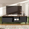Meuble TV moderne pour téléviseurs jusqu'à 75 pouces, meuble de divertissement en bois de 180 cm avec rangement et porte coulissante, table console multimédia pour salon et chambre