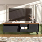 Meuble TV moderne pour téléviseurs jusqu'à 75 pouces, meuble de divertissement en bois de 180 cm avec rangement et porte coulissante, table console multimédia pour salon et chambre