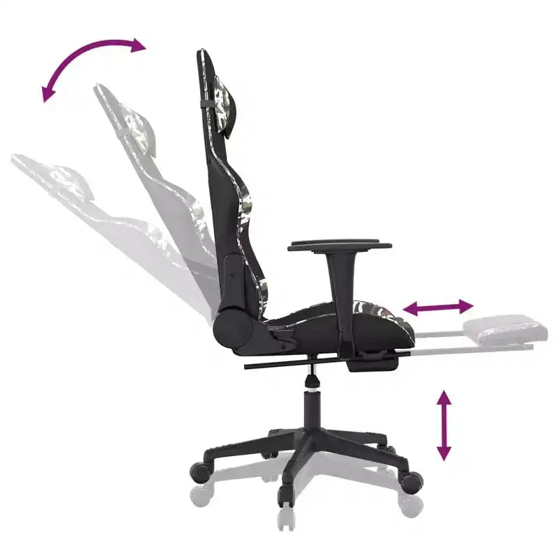 vidaXL Chaise de jeu avec repose-pieds, noir et camouflage, similicuir