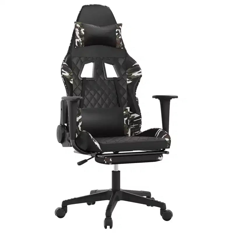 vidaXL Chaise de jeu avec repose-pieds, noir et camouflage, similicuir