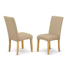 HomeStock Belmont Table de salle à manger ovale 7 pièces 42/60 avec rallonge papillon de 18 po et 6 chaises Parson avec pieds finition chêne et tissu lin - Couleur kaki foncé