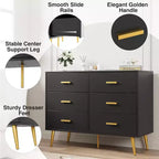 Commode moderne à 6 tiroirs avec espace de rangement, commode en bois avec poignées dorées, commode avec tiroirs profonds pour chambre à coucher, salon, bureau