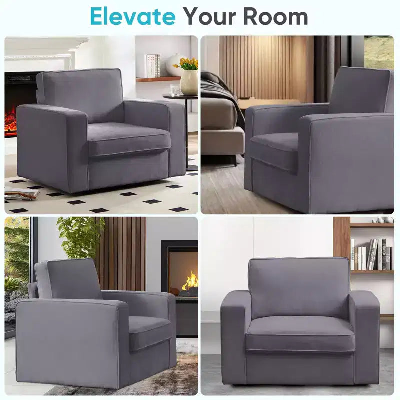 Mjkone Fauteuil pivotant moderne 360°, Fauteuil carré rembourré, Canapé simple confortable en chenille