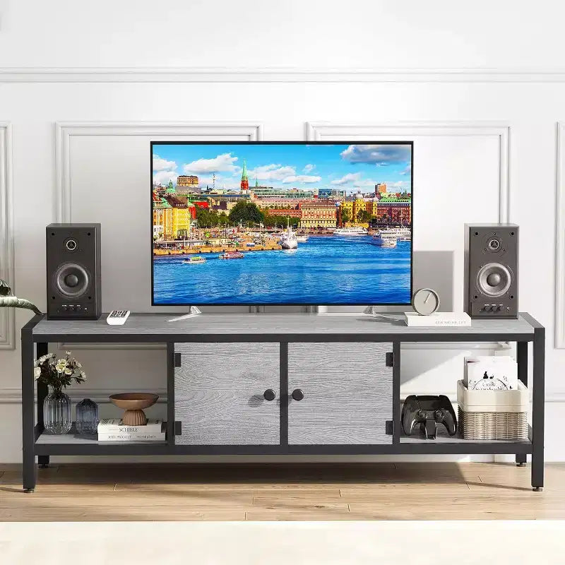 Meuble TV marron rustique de 65 pouces, meuble de style rustique avec rangement pour téléviseurs jusqu'à 75 pouces, idéal pour le salon