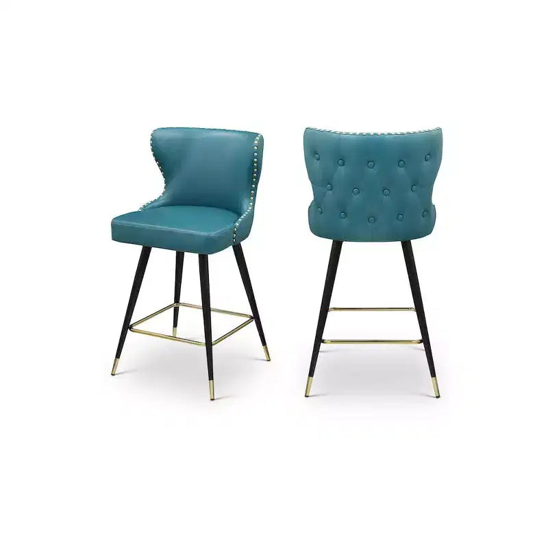 Tabourets de bar/comptoir Hendrix Meridian Furniture en cuir végétalien bleu, lot de 2