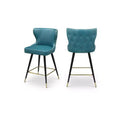 Tabourets de bar/comptoir Hendrix Meridian Furniture en cuir végétalien bleu, lot de 2