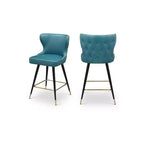 Tabourets de bar/comptoir Hendrix Meridian Furniture en cuir végétalien bleu, lot de 2
