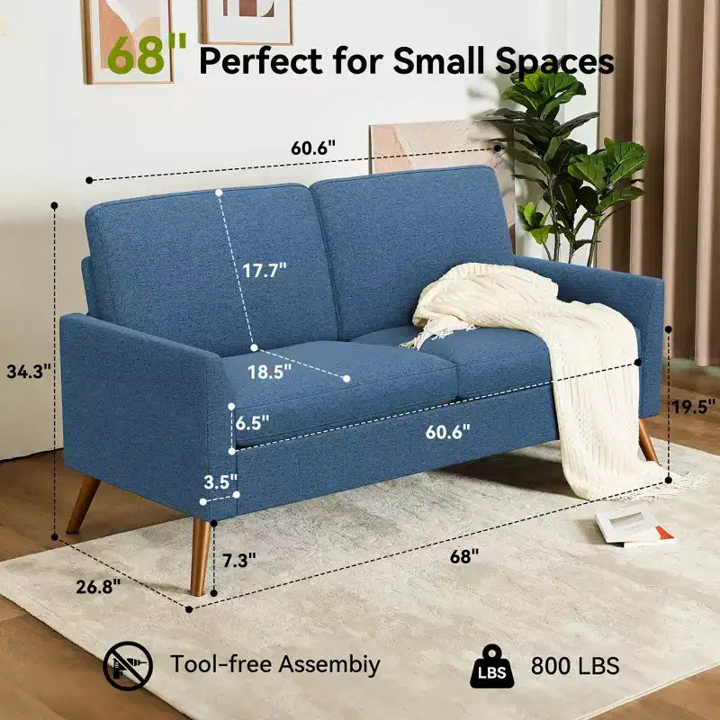 Dyonery 68 Loveseat Sofa, Canapé confortable pour salon, Canapé deux places moderne du milieu du siècle, Petits canapés pour chambre à coucher ou bureau, montage sans outils