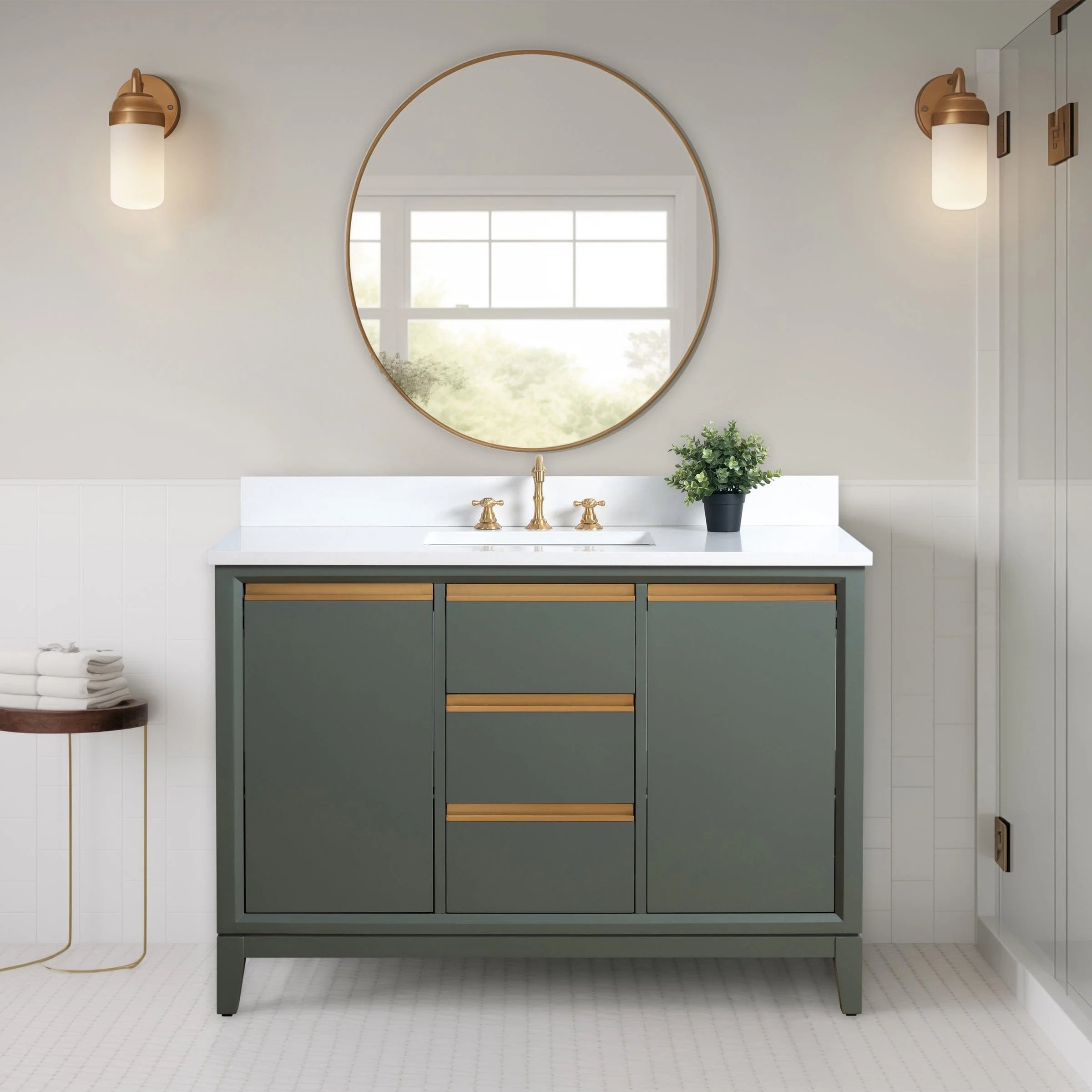 Meuble-lavabo Vanity Art avec évier en céramique et dessus en marbre reconstitué