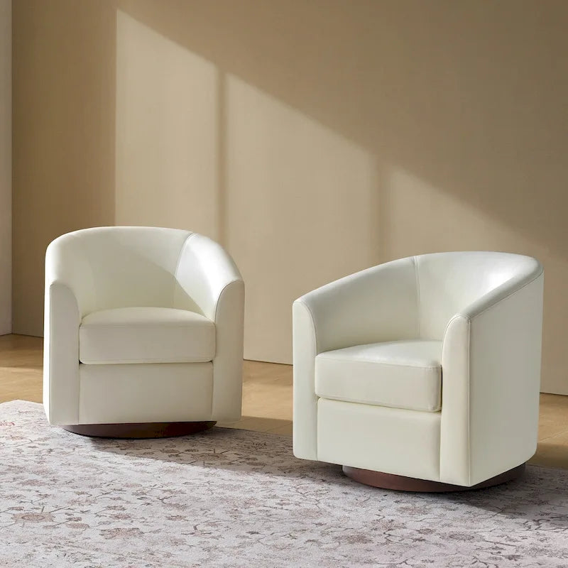 Chaise pivotante moderne Haley en similicuir avec piètement en bois massif, lot de 2 par HULALA HOME