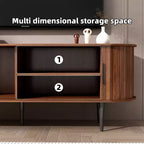 JVNOXK 55 Table de Console TV Moderne avec Compartiment de Rangement et Porte Coulissante - Meuble TV-Hifi Noyer pour Salon, Chambre, Bureau