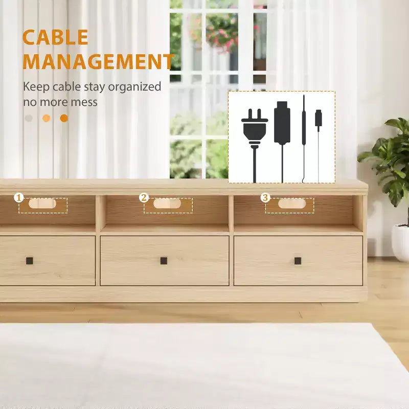 Meuble TV 70 pouces pour téléviseurs jusqu'à 80 pouces, meuble de divertissement moderne du milieu du siècle avec tiroir, meuble TV console média pour salon, chambre à coucher
