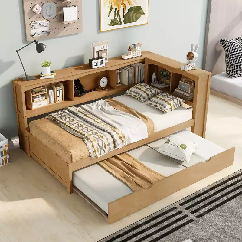 Lit de repos double Whisen Morden Design avec lit gigogne, armoires de rangement et ports USB
