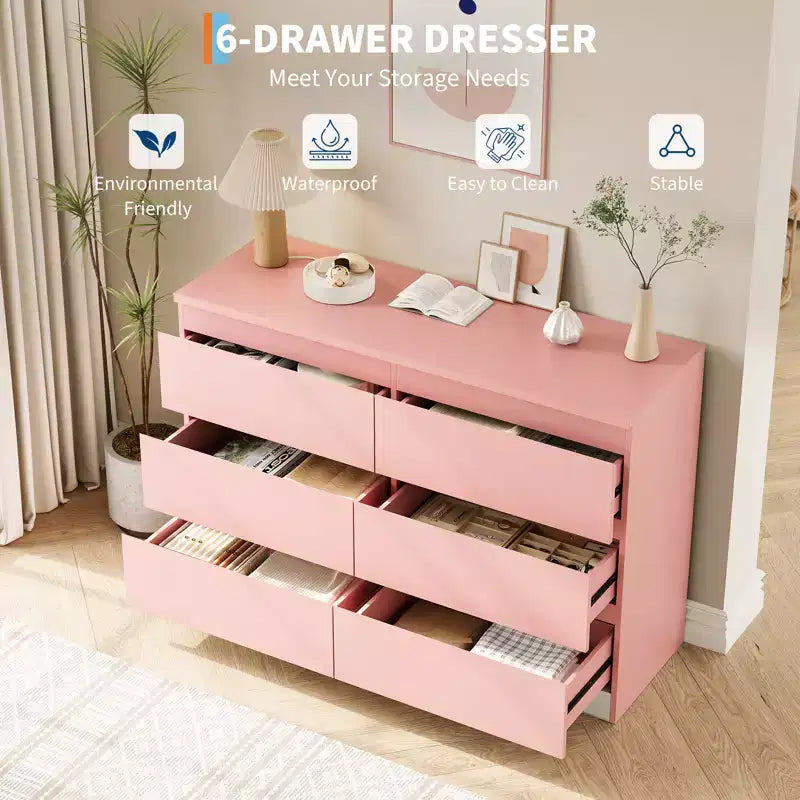 Commode à 6 tiroirs pour chambre à coucher, commode en bois de 120 cm de large, organisateur de rangement, meuble TV pour salon, couloir, entrée