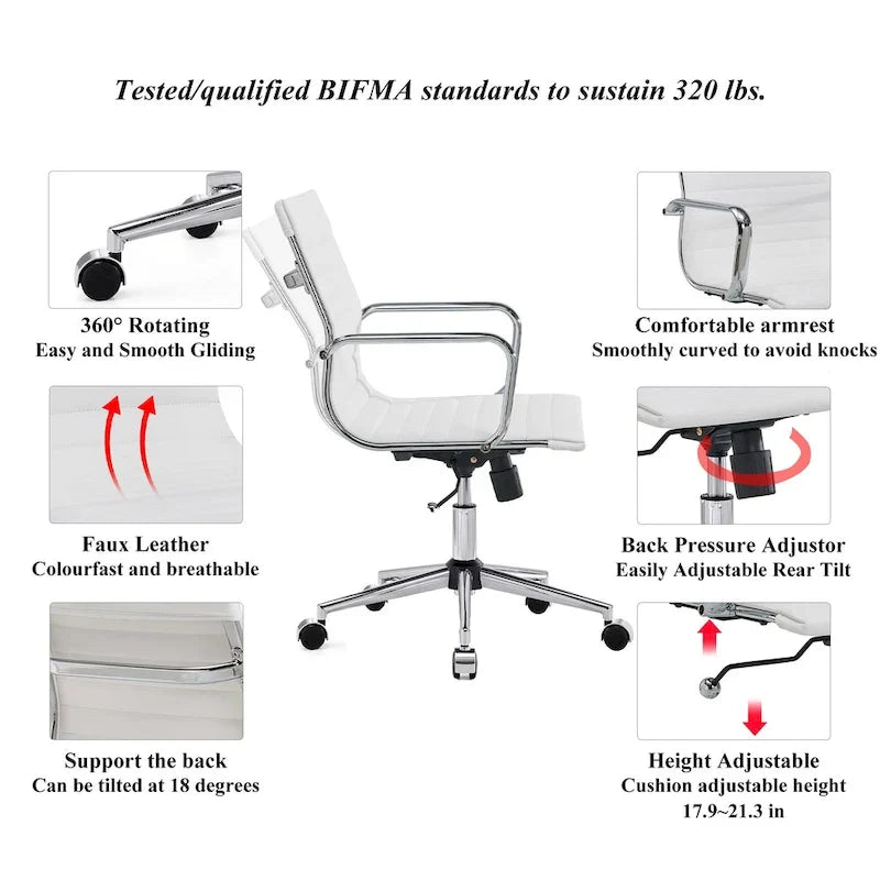 Chaise de bureau à dossier cannelé LUXMOD pour ordinateur et télétravail