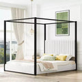 Lit plateforme à baldaquin moderne grand format Luxystar avec tête de lit rembourrée, noir
