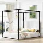 Lit plateforme à baldaquin moderne grand format Luxystar avec tête de lit rembourrée, noir