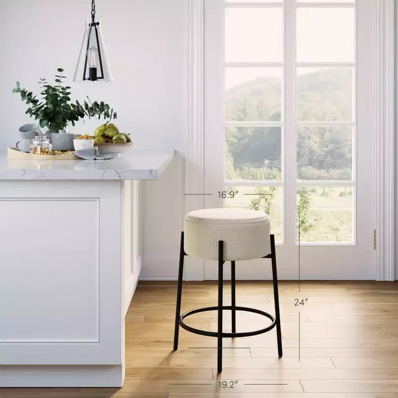 Nathan James Lot de 4 tabourets de bar sans dossier Isaac hauteur comptoir Boucle Blanc