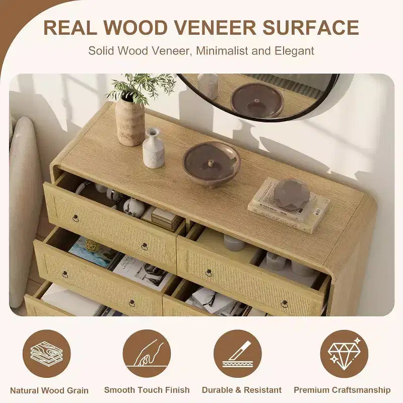Commode à 6 tiroirs en rotin Acekool, commode moderne pour chambre à coucher, salon et couloir