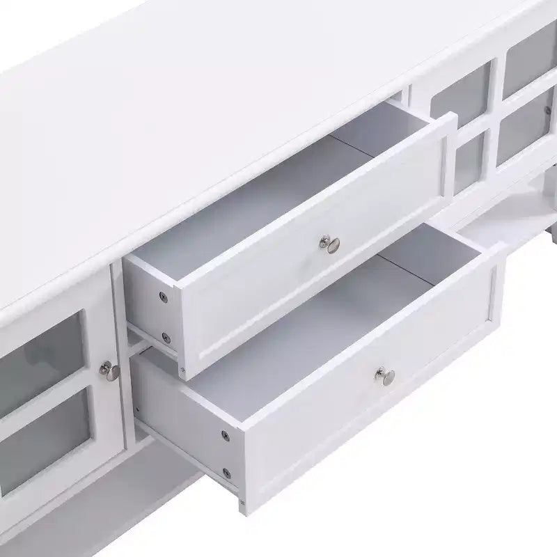 Meuble TV moderne du milieu du siècle TROPOW pour téléviseur de 60 pouces avec espace de rangement multifonctionnel Console multimédia pour salon, chambre et bureau BLANC