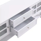 Meuble TV moderne du milieu du siècle TROPOW pour téléviseur de 60 pouces avec espace de rangement multifonctionnel Console multimédia pour salon, chambre et bureau BLANC
