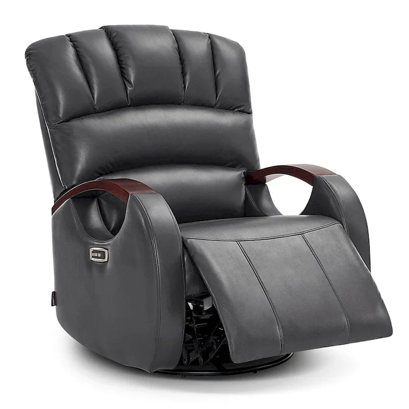 Fauteuil inclinable, pivotant et berçant électrique en similicuir avec appuie-tête réglable pour chambre de bébé, PR616