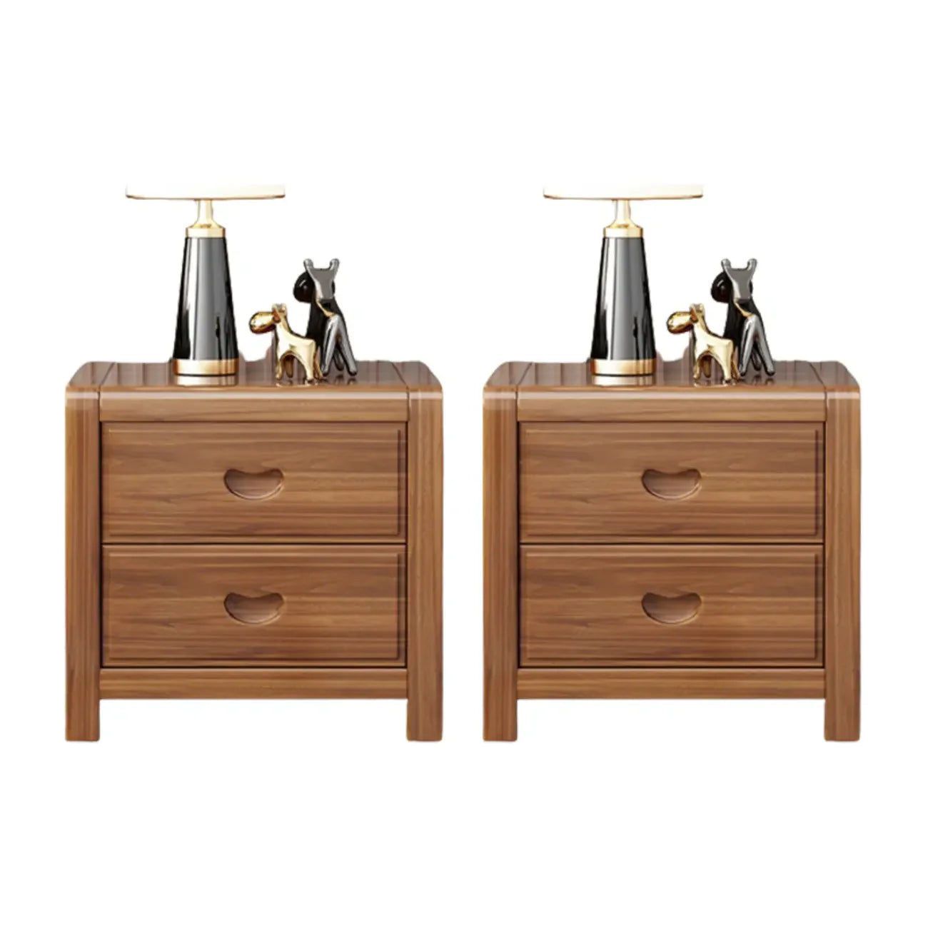 Petite Table de Chevet en Bois Marron Noyer Traditionnel à 2 Tiroirs