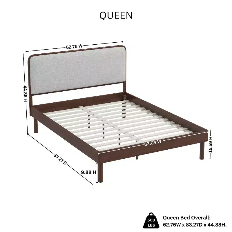 Lit Plateforme Queen Roundhill Furniture Wyller en Bois d'Hévéa, Fini Noyer Naturel