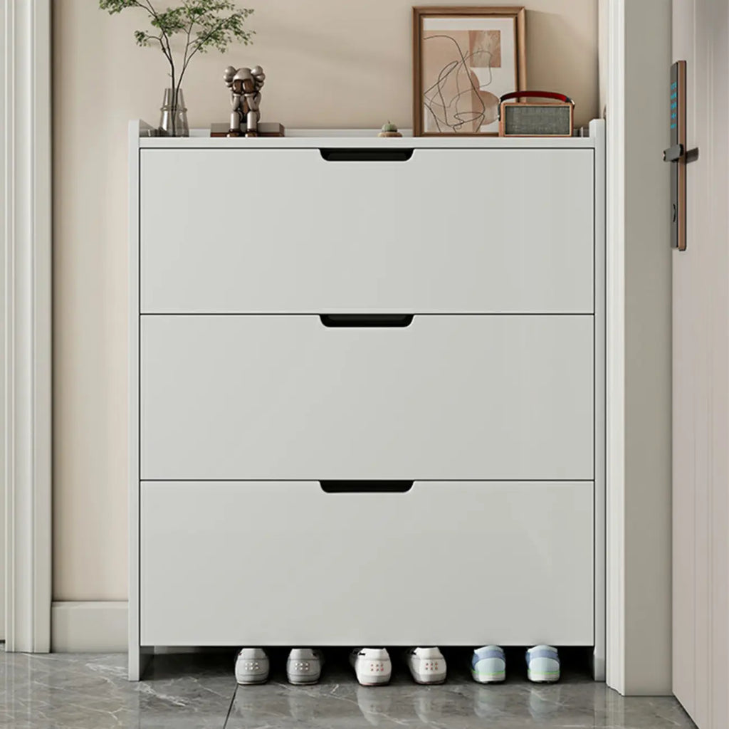 Meuble à chaussures 3 niveaux en bois blanc avec portes abattantes
