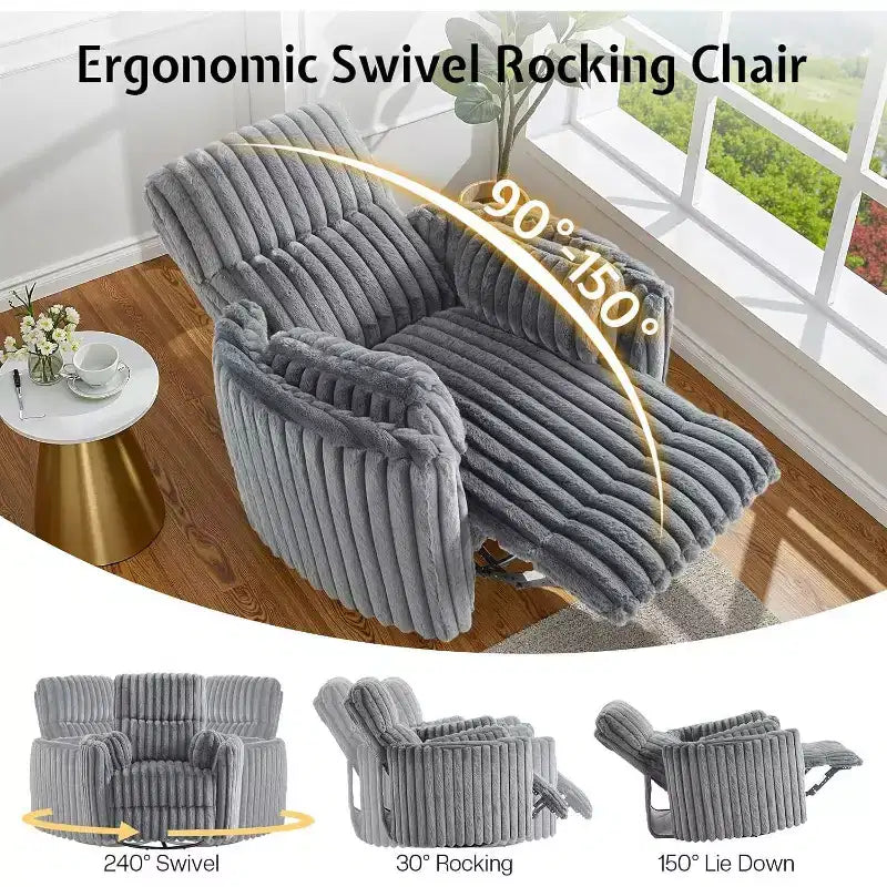 Fauteuil inclinable électrique de crèche AMERLIFE, planeur à bascule pivotant électrique avec USB et Type-C, fauteuil avec 2 oreillers, canapé inclinable pour la maison