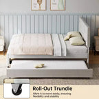 Lit gigogne jumeau, cadre de lit plateforme rembourré taille Queen, lit coulissant avec tête de lit, support à lattes en bois, pour chambre à coucher, salon, chambre d'amis