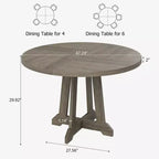 Table à manger ronde pour 4 personnes, table de cuisine en bois de 119 cm avec pieds à tenons, table circulaire, table de salle à manger, cuisine