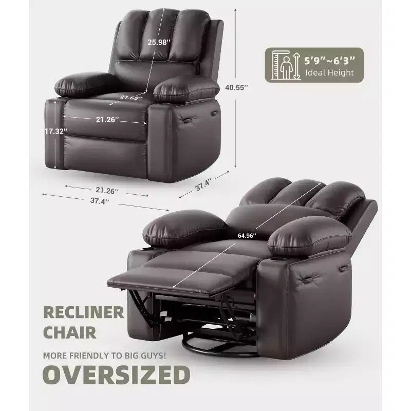Fauteuil inclinable manuel, canapé inclinable en cuir PU, fauteuil moderne et confortable pour chambre ou salon, fauteuil inclinable en cuir pour adultes