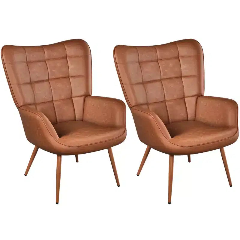 Yaheetech Lot de 2 fauteuils d'appoint touffetés à dossier haut en similicuir d'inspiration mi-siècle avec pieds en métal imitation bois pour salon, chambre à coucher, appartement